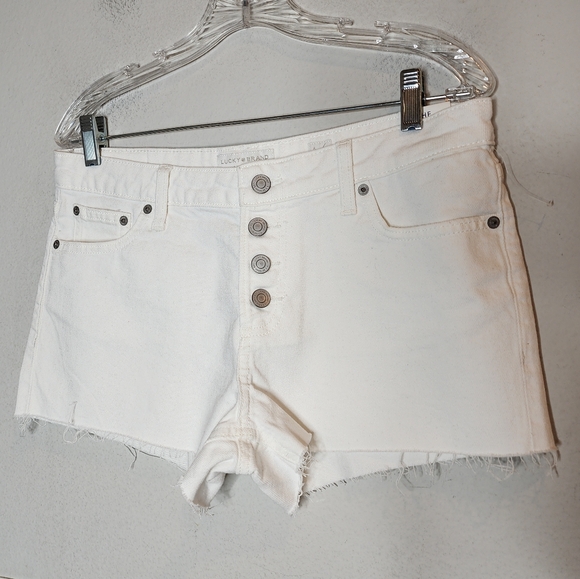 NWT Lucky Brand White Cutoff Jeans shorts. Exposed button fly. Women's size 6/28 - Picture 13 of 16